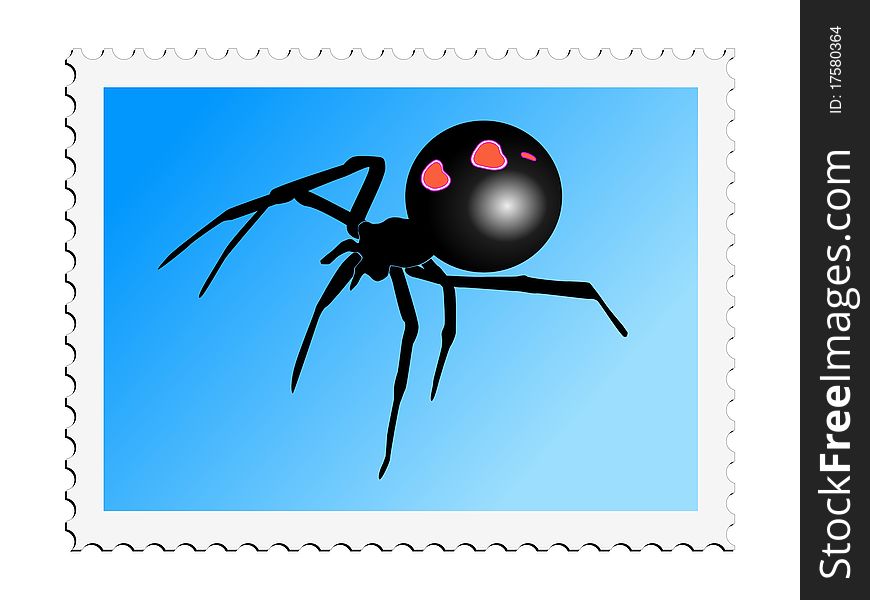 Colored stamp of insect. Black widow