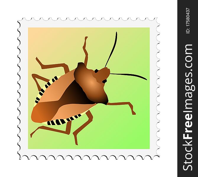 Colored stamp of insect. Forest bug