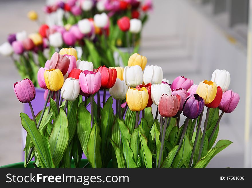 Imitation of tulips in the garden. Imitation of tulips in the garden