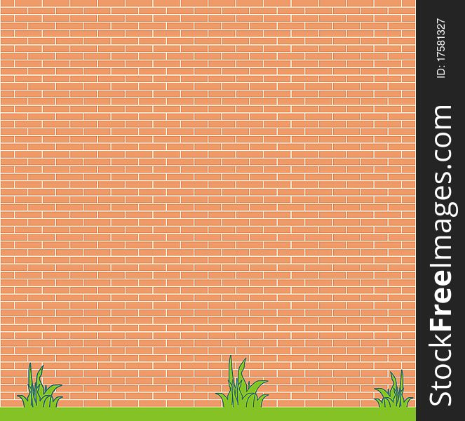 Background - the red brick wall and grass vector