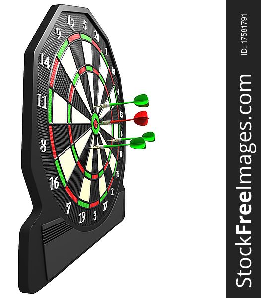Target and three darts, green and red