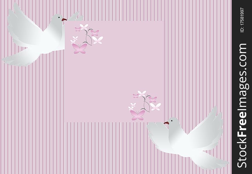 Wedding card invitation with two white doves