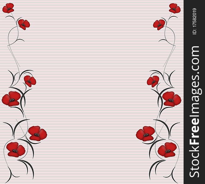 Pattern of red flowers on striped background. Pattern of red flowers on striped background
