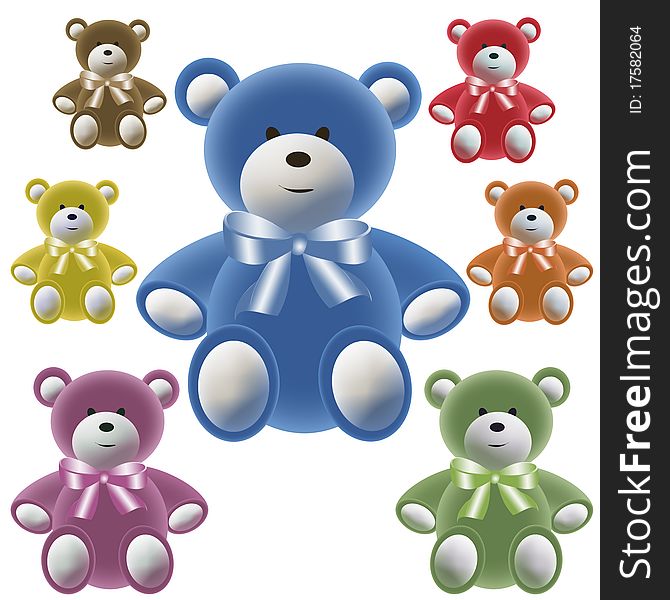 Set of color teddy bear with bows