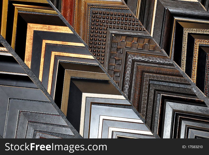 Corner samples in a custom frame shop