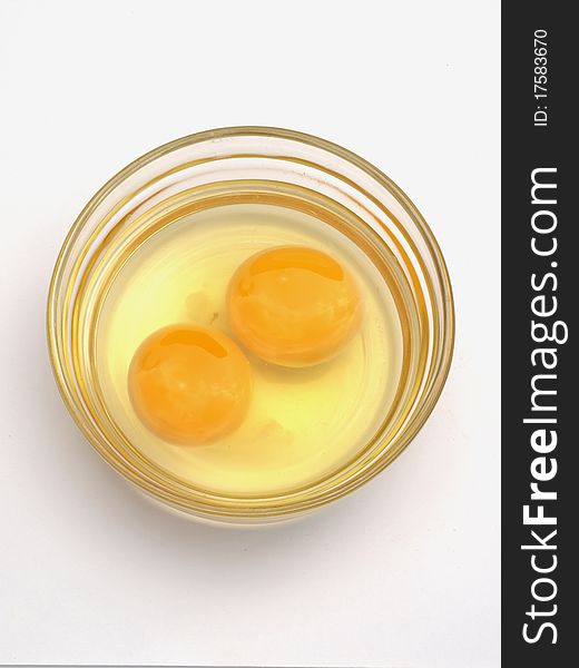 Two eggs in a glass bowl