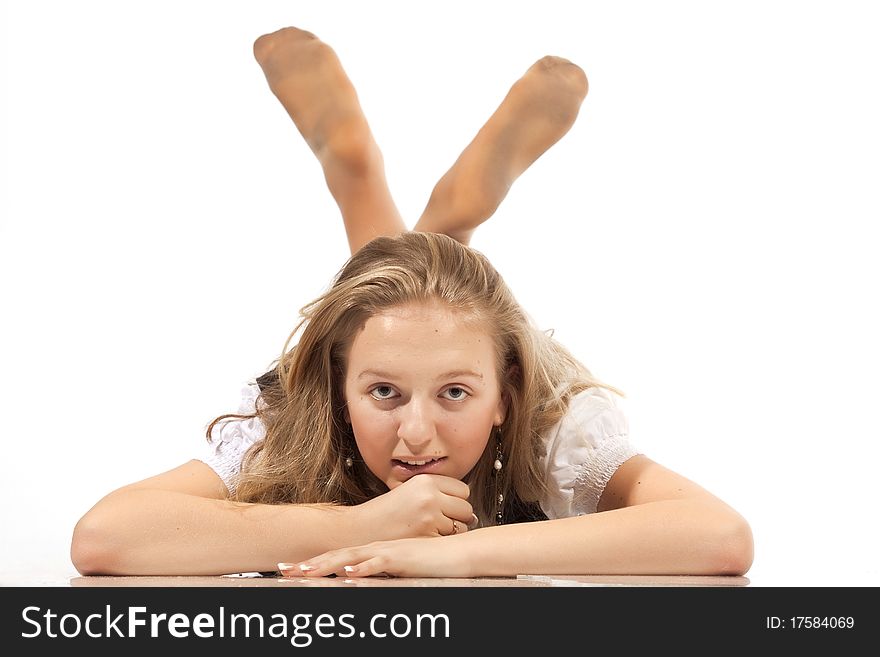 Portrait the girl background white isolated