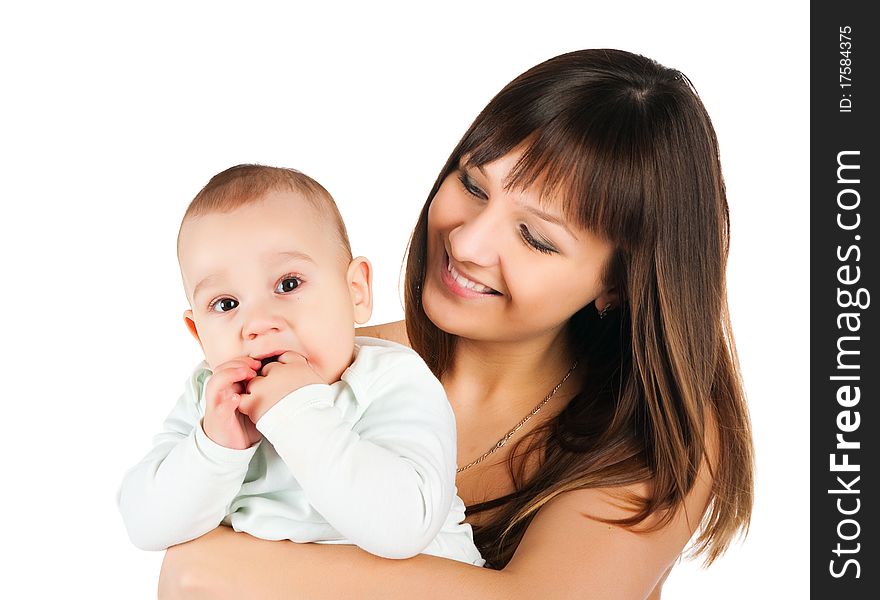 Pretty young women with her son isolated