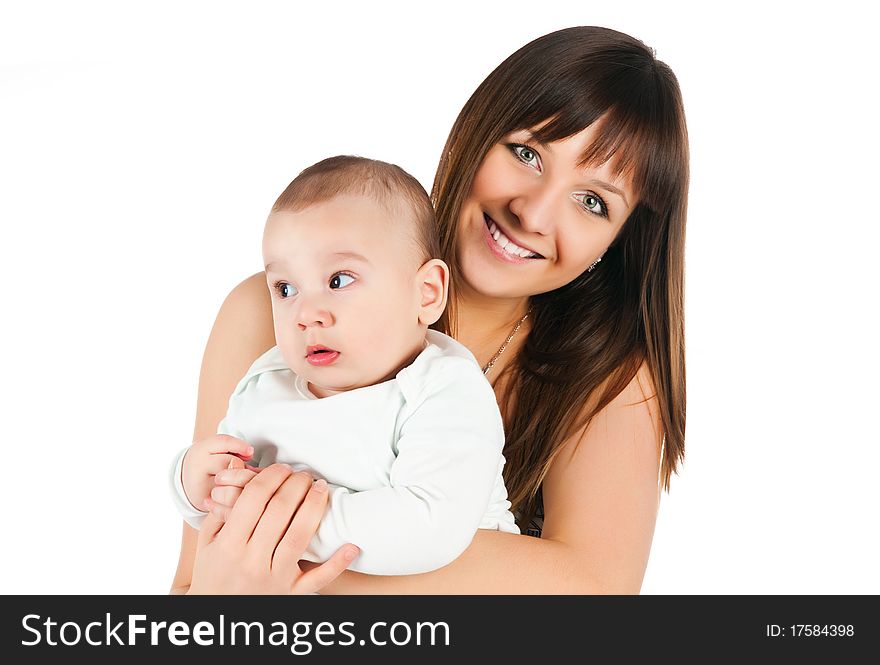 Pretty young women with her son isolated. Pretty young women with her son isolated