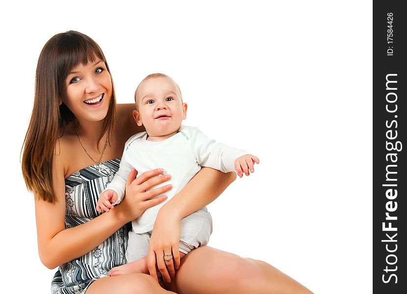 Pretty young women with her son isolated. Pretty young women with her son isolated