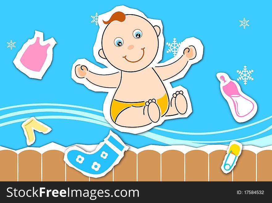 Illustration of children's day card with baby on white background