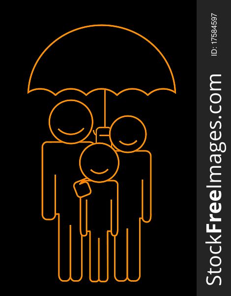 Illustration of family under umbrella