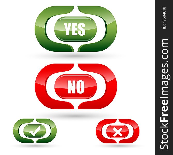 Illustration of yes and no buttons on white background