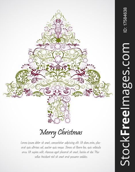 Illustration of floral merry christmas card on white background