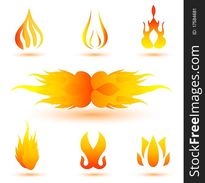 Illustration of shapes of fire on white background