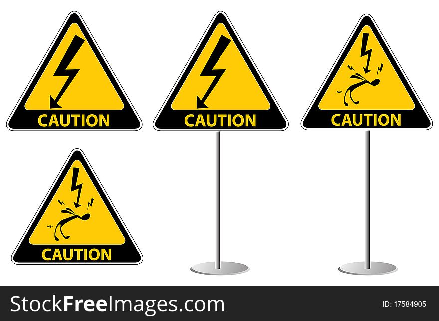 Electric shock risk sign isolated on white background