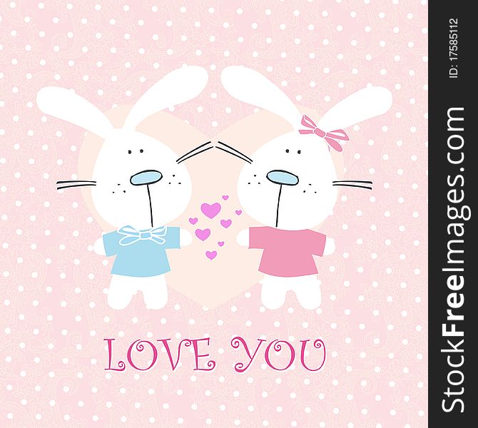 Greeting card to valentines day rabbit, bunny,