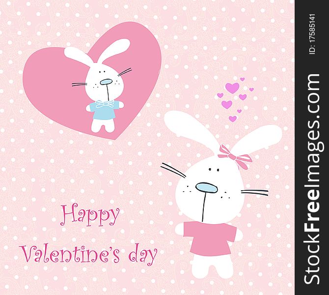 Greeting card to valentines day rabbit, bunny,