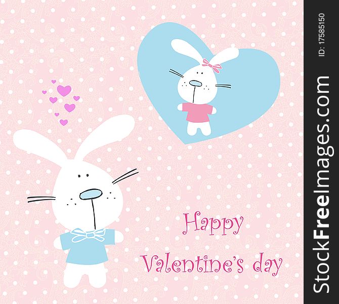 Greeting card to valentines day rabbit, bunny,