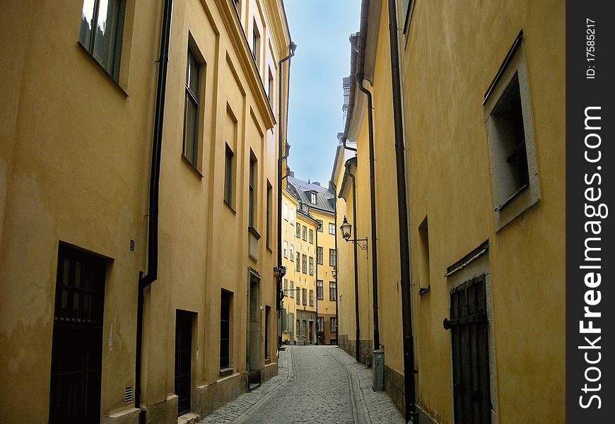 Famous street in Gamla Stan, Stockholm, Sweden.