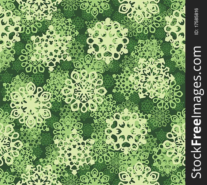 Seamless with green snowflakes. Vector illustration