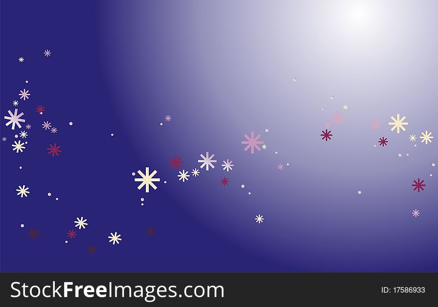 Snownight background with snow-flakes in blue