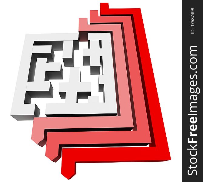 Maze square of white planes around which the bypass three colored arrows. 3d computer modeling