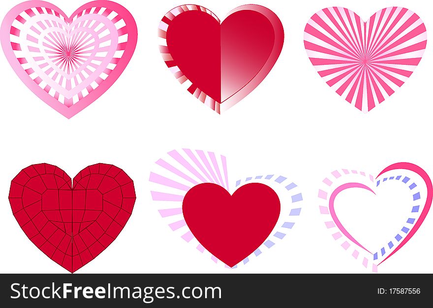 The hearts executed with different registration and a background by means of geometrical figures.
