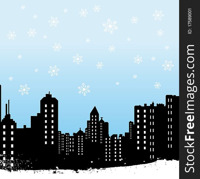 Winter city silhouette background vector