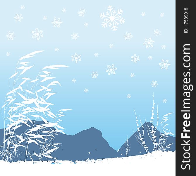 Winter mountain silhouette background vector