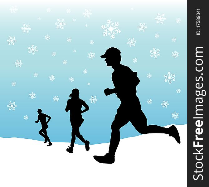 Running people with winter background vector