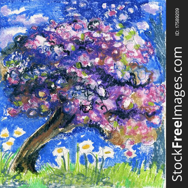 Illustration Cherry Tree In Blossom