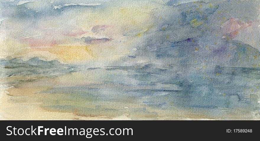 Stormy Sky and Sea in Watercolour