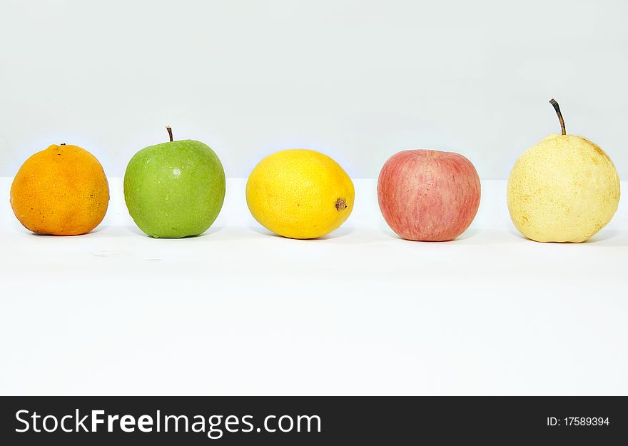 Five different fruits with white background