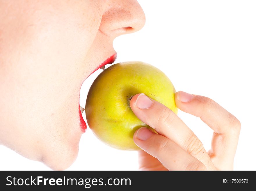 Girl Eating Green Apple Close Up 2