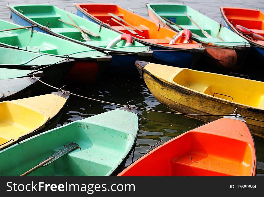 colorful boats in a lake