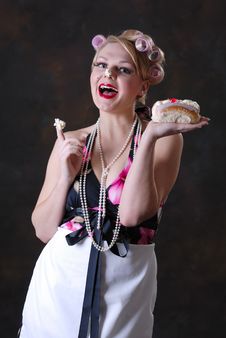 Retro 50s Style Female With Cream Cake Stock Photography Retro 50s Style Female With Cream Cake Stock Photography