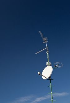 Antennas And A Satellite Dish On A Roof Royalty Free Stock Image Antennas And A Satellite Dish On A Roof Royalty Free Stock Image