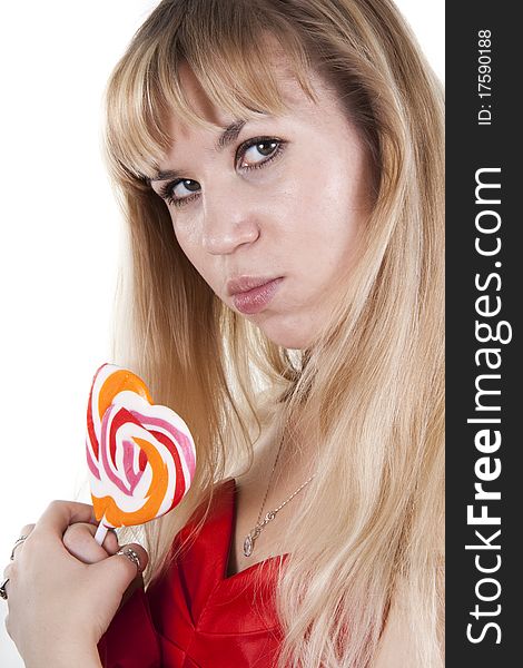 Greedy blonde with a lollypop