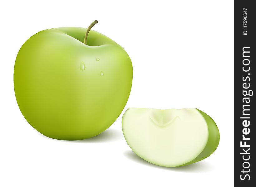 Green apple with drops. Vector