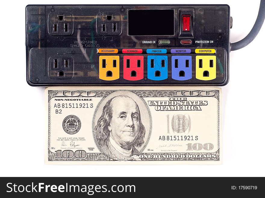 Expensive Electric Bills Concept With A Fake Hundred Dollar Bill