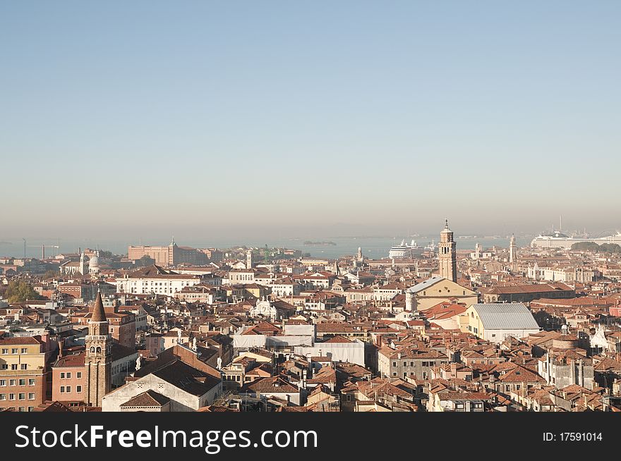 Ariel view of Venice, Italy at dawn