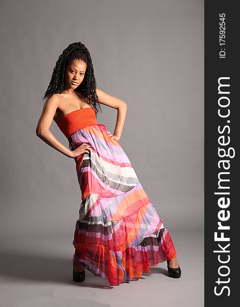 Sexy Young African Model Wearing Colourful Dress