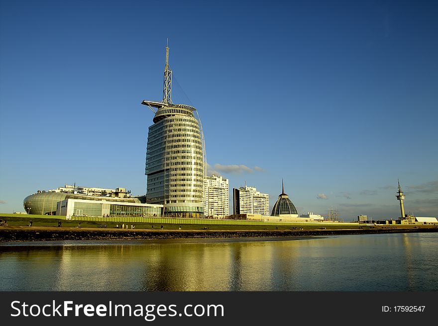 Image taken at the Bremerhaven harbor, showing the four-star Atlantic Hotel Sail City - a showcase of modern architecture and design. Image taken at the Bremerhaven harbor, showing the four-star Atlantic Hotel Sail City - a showcase of modern architecture and design.