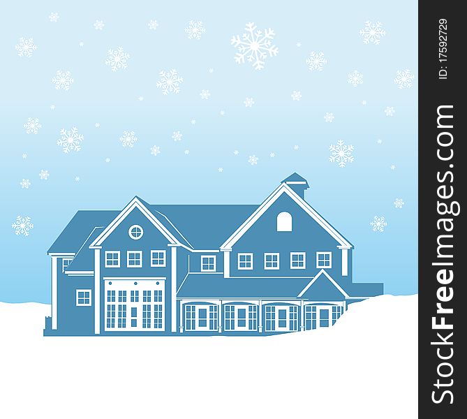 Winter house silhouette background vector