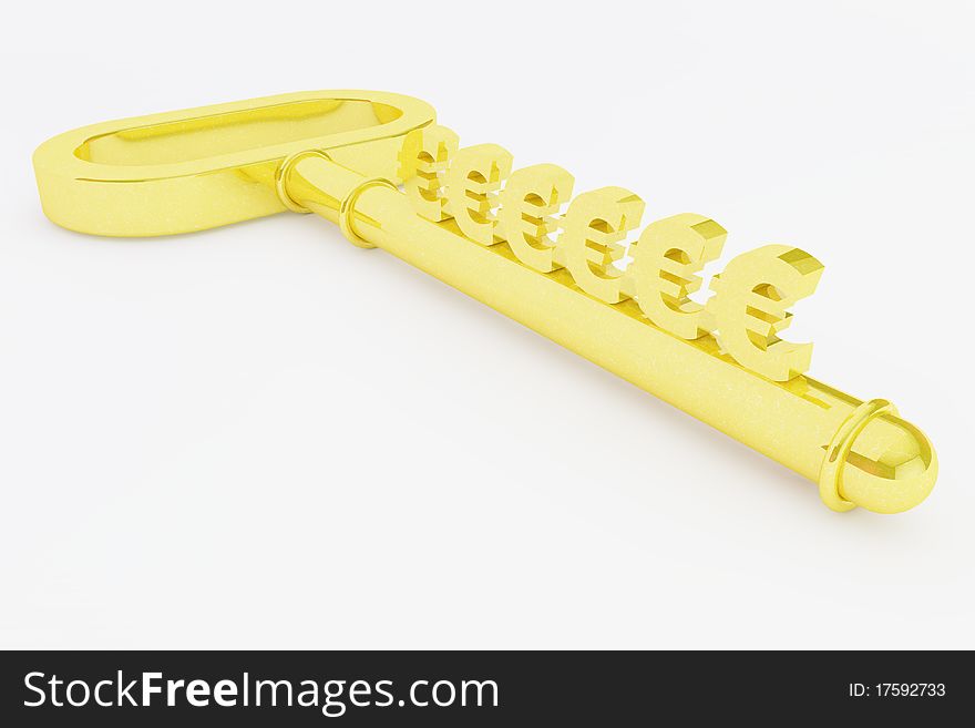 Three dimensional rendering euro golden key. Three dimensional rendering euro golden key