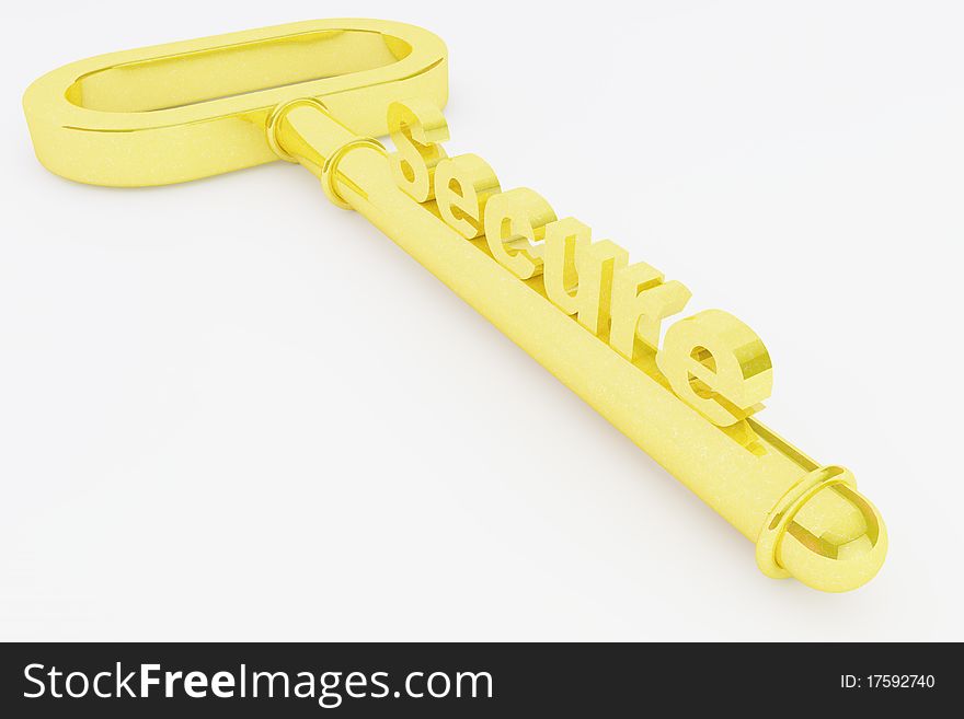 Three dimensional rendering secure golden key. Three dimensional rendering secure golden key