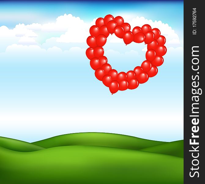 Landscape With Balls In Form Of Heart, Vector Illustration. Landscape With Balls In Form Of Heart, Vector Illustration