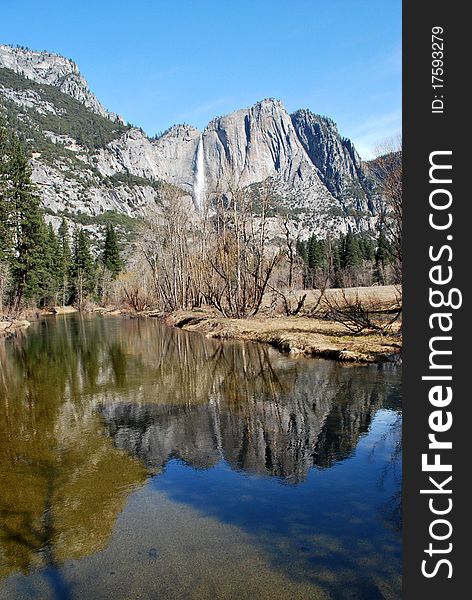 Yosemite Waterfall Reflection In Water