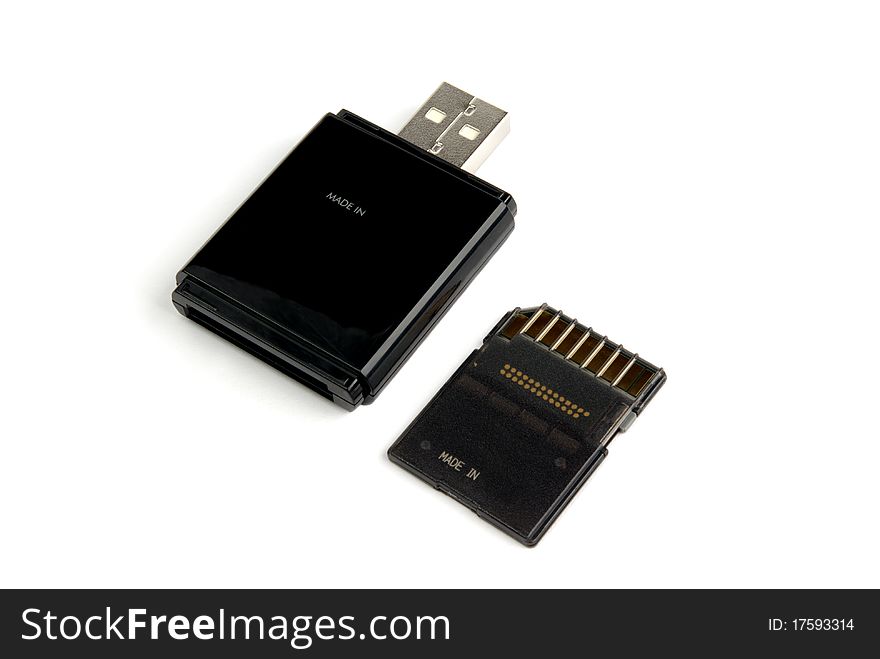A memory card and the adapter on a white background. A memory card and the adapter on a white background